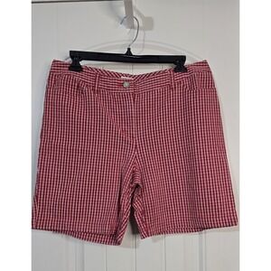 Liz & Co Womens Red White Grid Gingham Stretch Shorts Size 10 IVMU0823 P151